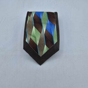 Mens Necktie Arrow Black Green Multicolored Striped NeckTie 57 X 4 silk Vintage